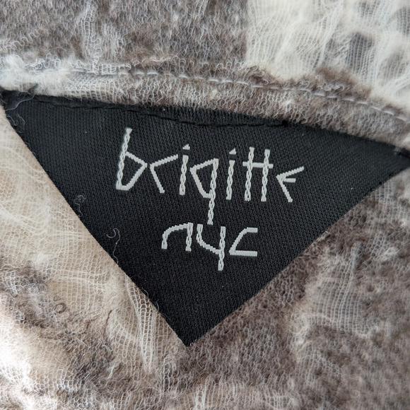 Wool Blend Cardigan Sweater Top OS Brown White Artsy Gauze Lagenlook Avant Garde - Picture 10 of 11